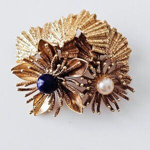 German Rolled Gold Lapis & Gold Vintage Brooch